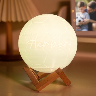 Personalized Name 3D Soccer Night Light with Remote, Light Up Table Lamp with Wooden Base, Sports Decor for Room, Gift for Soccer Lovers/Players