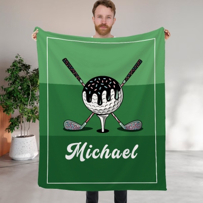 Personalized Golf Ice Cream Dripping Blanket with Name, Flannel/Sherpa Soft Bed Couch Throw, Home Decor, Gift for Golf Lovers/Players/Teammates