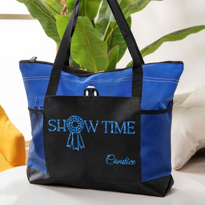 Personalized Horse Show Medal Tote Bag with Name, Large Capacity Oxford Cloth Handbag with Mesh Pocket, Gift for Horse Lovers/Equestrians/Riders