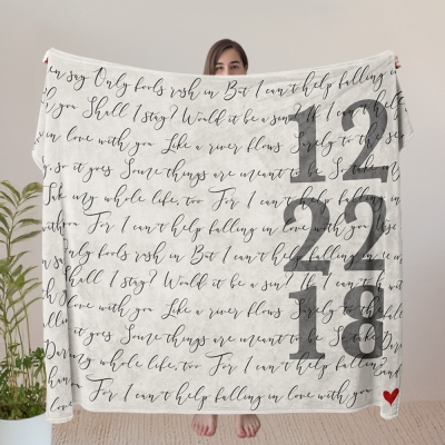 Custom Song Lyric Blanket with Date, Flannel/Sherpa Soft Bed Couch Throw, Home Decor, Anniversary/Wedding/Valentine's Day Gift for Wife/Husband/Couple