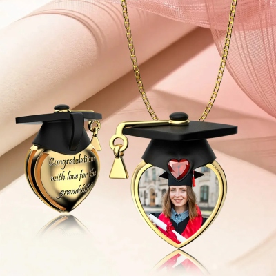 Personalized Graduation Cap Necklace with Birthstone and Photo, High School College Graduation Necklace, Memorial Jewelry, Graduation Gift for Her