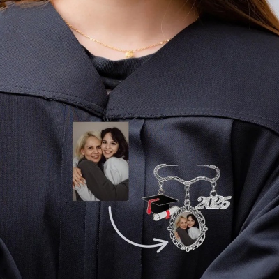 Personalized Photo Bachelor Hat Tassel Pin, Cross Angel Wings Gown Charm, Class of 2025 Memorial Pin, Graduation Party Favor, Gift for Graduate/Friend