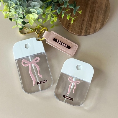 Custom Name Coquette Bow Refillable Empty Spray Bottle with Keychain, Bachelorette Party Favor, Birthday/Wedding Gift for Girls/Women/Bridesmaids