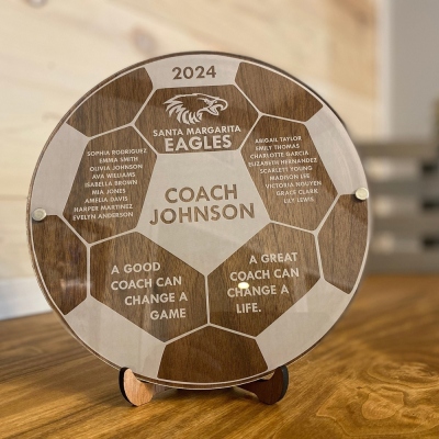 Personalized Name Soccer Coach Plaque with Bracket, Wood Acrylic Sign Plaque, Home Decor, End of Season/Appreciation Gift for Soccer Coaches