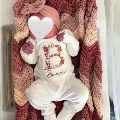 Personalized Embroidered Name Baby Romper, Custom Floral Initial Baby Bodysuit with Headband, Baby Shower/Birthday Gift for Newborns/Infants