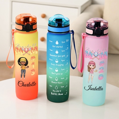 Custom Gradient Baseball Mom Ice Cream Water Bottle with Name & Number, Leakproof Motivational Sports Bottle with Time Marker, Gift for Baseball Lover
