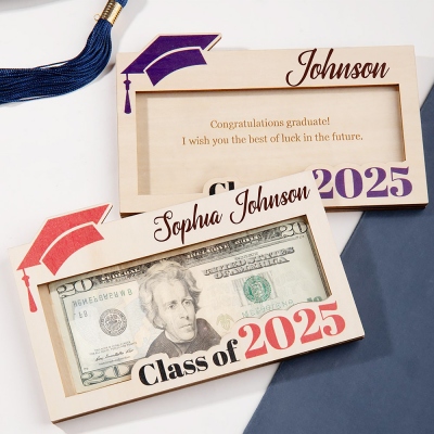 Personalized Engraved Graduation Money Holder, Wooden Cash Card Envelope, Class of 2025 High School/College Graduation Keepsake, Gift for Graduates