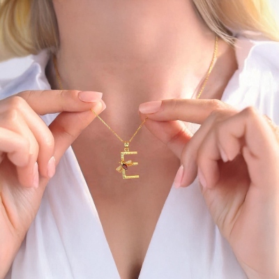 Personalized Initial Pendant Necklace with Honey Bee Birthstone, Sterling Silver 925 Dainty Jewelry, Birthday/Anniversary Gift for Women/Girls