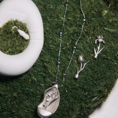 Interchangeable Flower Pendant Necklace – 925 Sterling Silver Stone Heart Seed with Tulip, Iris, or Lily of the Valley Options, Unique Botanical Jewelry