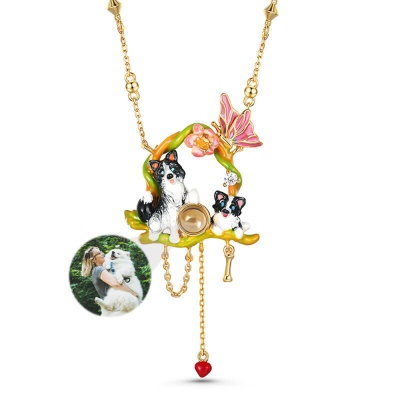 Personalized Border Collie Necklace with Photo Projection – Enamel Dog Pendant, Custom Pet Memorial Gift for Dog Lovers