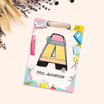 Personalized Teacher Clipboard with Metal Clip, Custom Letter Waterproof Acrylic Clipboard, Appreciation/Back to School Gifts for Teachers/Educators