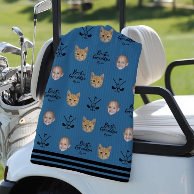 Personalized Golf Towel with Kids Photo, Quick Dry Microfiber Sports Towel with Hanging Clip, Father's Day/Birthday Gift for Dad/Golf Lovers/Players