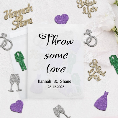 Personalized Wedding Glitter Confetti, Customized Bride and Groom Names, Ring Confetti, Wedding Party Decorations, Wedding Gifts