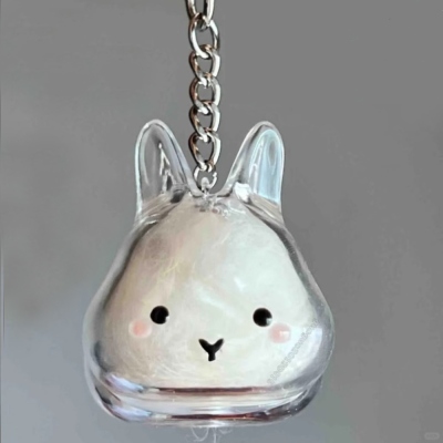 Bunny Hair Capsule Keychain – Clear Rabbit Fur Storage Charm, Cute Bag Pendant & Memorial Keepsake for Rabbit Lovers