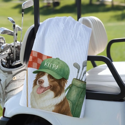 Custom Hand-Painted Golf Towel with Pet Photo & Name, Quick Dry Microfiber Dog Golf Towel, Golf Accessory, Birthday Gift for Golf Lovers/Pet Owners
