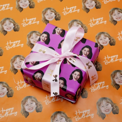 Personalized Wrapping Paper with Portraits and Pet Photo, Funny Heads Print, Gift Wrapping Paper Christmas Rolls, Birthday Gifts for Women/Men/Girl/Boy