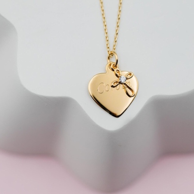 Personalized Engraved Name Heart Cross Necklace with Birthstone, Dainty Religious Jewelry, First Communion/Baptism Gift for Women/Girls/Teens