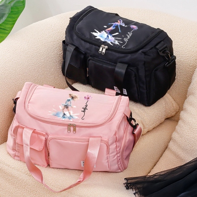 Custom Name Birth Flower Figure Skating Girl Duffle Bag, Waterproof Weekender Bag, Overnight Bag with Shoulder Strap, Gift for Girls/Skating Lovers