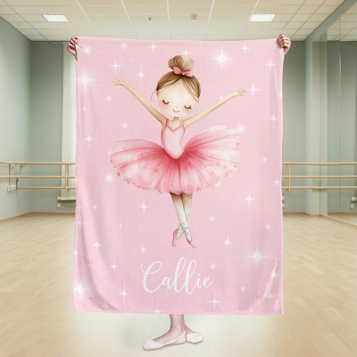 Personalized Cartoon Ballerina Girl Blanket with Name, Flannel Soft Bed Couch Throw, Nursery Home Decor, Birthday Gift for Girls/Ballet Lovers