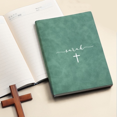 Personalized Cross Leather Notebook with Name, A5/A6 Prayer Notebook for Bible Study, Gratitude Journal, Birthday/Baptism Gift for Family/Friends