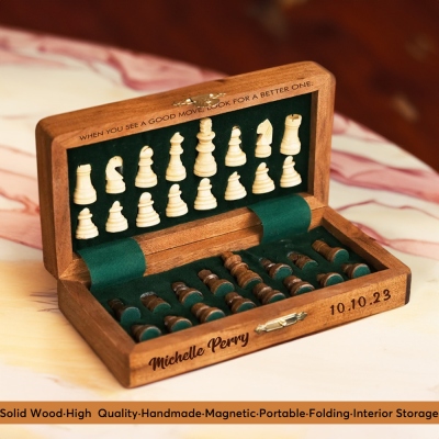 Personalized Magnetic Wooden Chess Set, Folding Portable Travel Chess Board Games for Adults/Kids, Unique Gift for Tournament Professional Beginner