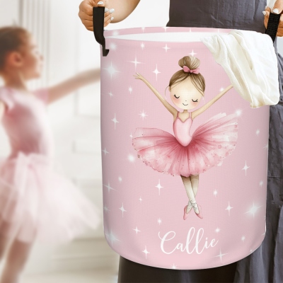 Custom Name Cartoon Ballerina Girl Storage Basket with Handle, Large Capacity Laundry Basket for Nursery/Bedroom, Birthday/Housewarming Gift for Girls