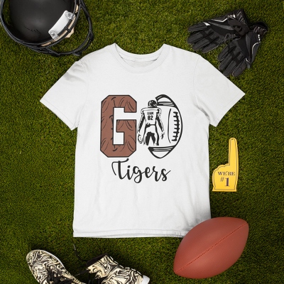 Custom Name & Number Football Go Shirt, Multicolor Football T-Shirt/Sweatshirt for Kids & Adults, Gift for Football Lovers/Players/Teammates/Coaches