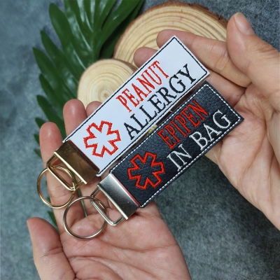 Personalized Embroidered Medical Alert Keychain, Custom Emergency Medical ID Bag Charm, Backpack Tag, Birthday/Christmas Gift for Women/Men/Family
