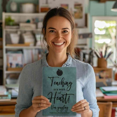 Personalized Teaching Is a Work of Heart Notebook with Name, A5/A6 Teacher's Leather Journal, Teacher's Day/Appreciation Gift for Teachers/Educators