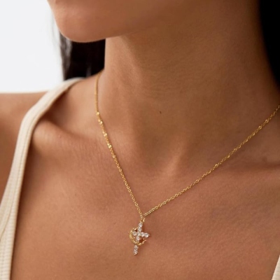 Cross and Crown Pendant Necklace, Christian Jewelry Inspired by James 1:12, Symbol of Strength, Faith, and Heavenly Reward, Gift for Her