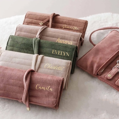 Personalized Monogram Travel Jewelry Organizer, Foldable Velvet Jewelry Roll, Bachelorette Party Favor, Mother's Day/Birthday Gift for Mom/Women/Girls