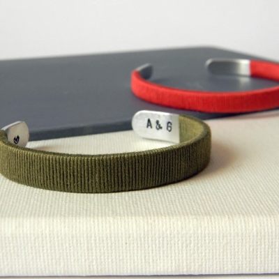 Personalized Cuff Bracelet with Initial & Date, Custom Silk Cuff Bangle, Minimalist Jewelry, Anniversary/Wedding Gift for Wife/Husband/Couple