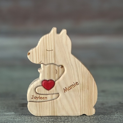 Personalized Wooden Single Parent Bear Family Puzzle with 2-8 Name, Custom Family Member Names Puzzle, House Warming Decor, Gifts for Single Mom Dad