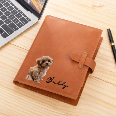 Personalized Pet Portrait & Name Leather Cover Notebook, Sketchbook Cover for Pen Stationery Storage, Notebook Pad Case, Gift for Pet Lovers/Owners