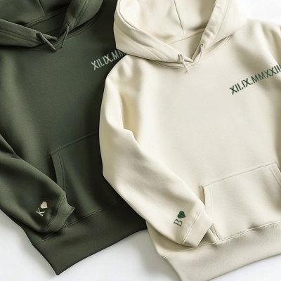 Custom Embroidered Roman Numeral Hoodies & Sweatshirts, Matching Hoodies for Couples, Valentine's Day/Anniversary/Engagement Gifts for Women/Men