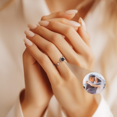 Personalized Projection Photo Ring for Women, Custom Birthstone Ring with Picture Inside Adjustable, Memorial Jewelry, Birthday Gifts for Her/Couple