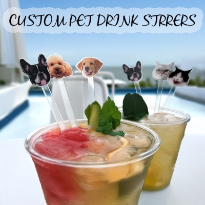 Custom Wedding Pet Stir Sticks, Double-Sided Dog/Cat Portrait Drink Stirrers, Acrylic Cocktail Stirrers, Wedding Swizzle Stick, Gift for Pet Lovers