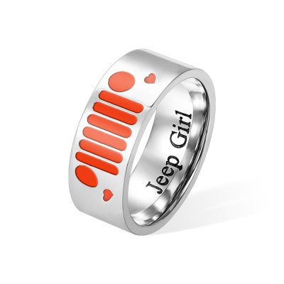 Custom Name Jeep Ring, Stainless Steel Unisex Ring with Jeep Grill and Headlights Pattern, Jewelry Gift for Jeep Girl/Jeep Guy/Jeep Lovers