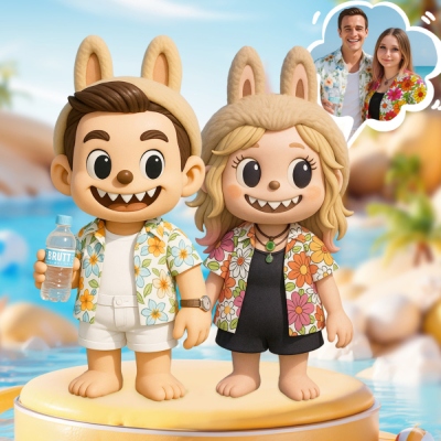 Custom Cartoon Rabbit-Themed Mini Figure Keychain, Personalized Photo-Based Figurine, Birthday/Anniversary/Valentine's Day Gift for Her/Him