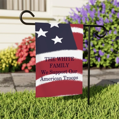 Custom Name Stars & Stripes Garden Flag, Double-Sided Military Troops Support Flag, Garden Decor, Independence Day Gift for American Family/Patriots