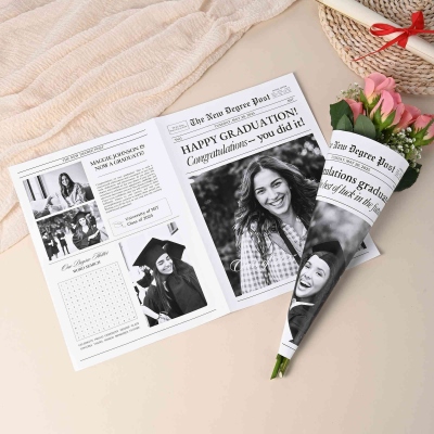 Custom Text and Photo Graduation Newspaper, Vintage Wrapping Paper for Flower Bouquet, High School/College Graduation Keepsake, Gift for Graduates