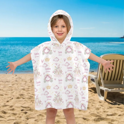 Personalized Princess Castle Hooded Beach Towel with Name, Quick Dry Microfiber Towel, Summer Vacation/Beach/Pool Party Favor, Gift for Girls/Kids