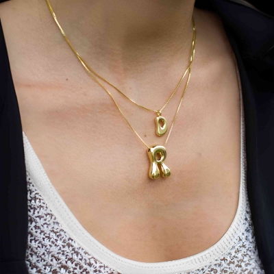 Custom Bubble Initial Necklace, 3D Gold Plated Balloon Letter Monogram Name Necklace, Dainty Cute Pendant Jewelry, Birthday Gift for Teens/Women/Girls