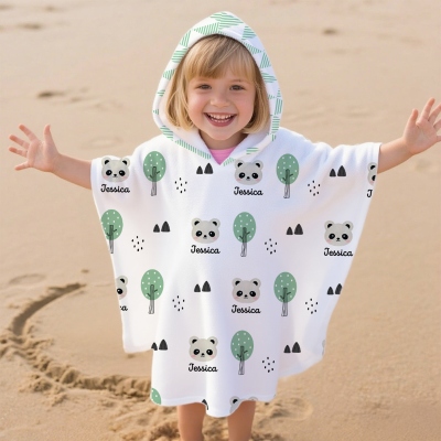Personalized Cartoon Animal Hooded Beach Towel with Name, Quick Dry Microfiber Towel, Summer Vacation/Beach/Pool Party Favor, Gift for Kids/Boys/Girls