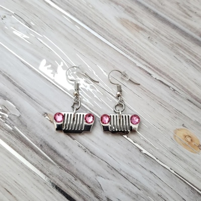 Personalized Birthstone Jeep Dangle Earrings, Sterling Silver 925 Women's Earrings, Birthday/Anniversary Gift for Offroad Lovers/Car Enthusiasts
