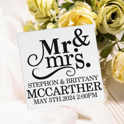 (Set of 4pcs)Custom Couple Names MR. & MRS. Coaster Set, Ceramic Coaster, Kitchen Accessories, Anniversary/Wedding Gift for Wife/Husband/Newlyweds
