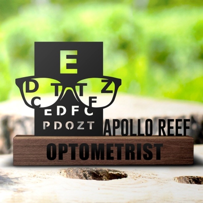 Personalized Name Optometry Wedge Desk Plate with Base, Glasses Eye Chart Design Nameplate, Gift for Medical Students/Ophthalmologists/Colleagues