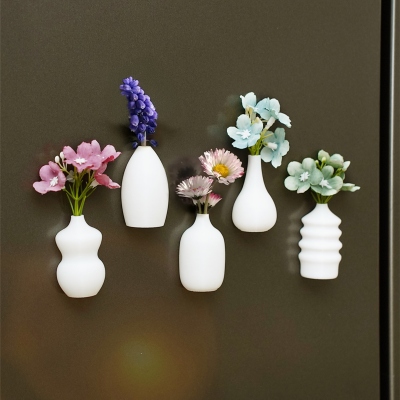 Mini Vase Magnets for Fridge (Set of 5), Tiny Vases for Flower, 3D Printed Plant Refrigerator Magnets, Kitchen Locker Decors, Gifts for Her/Mom/Women