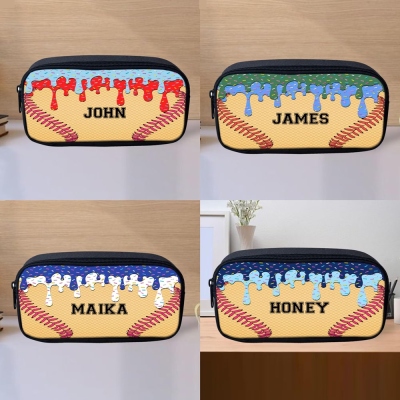 Personalized Baseball Pencil Box for Kids, Supplies Kindergarten, Elementary, Swag, Birthday, Back to School Drip Ice Cream Gift, First Grade