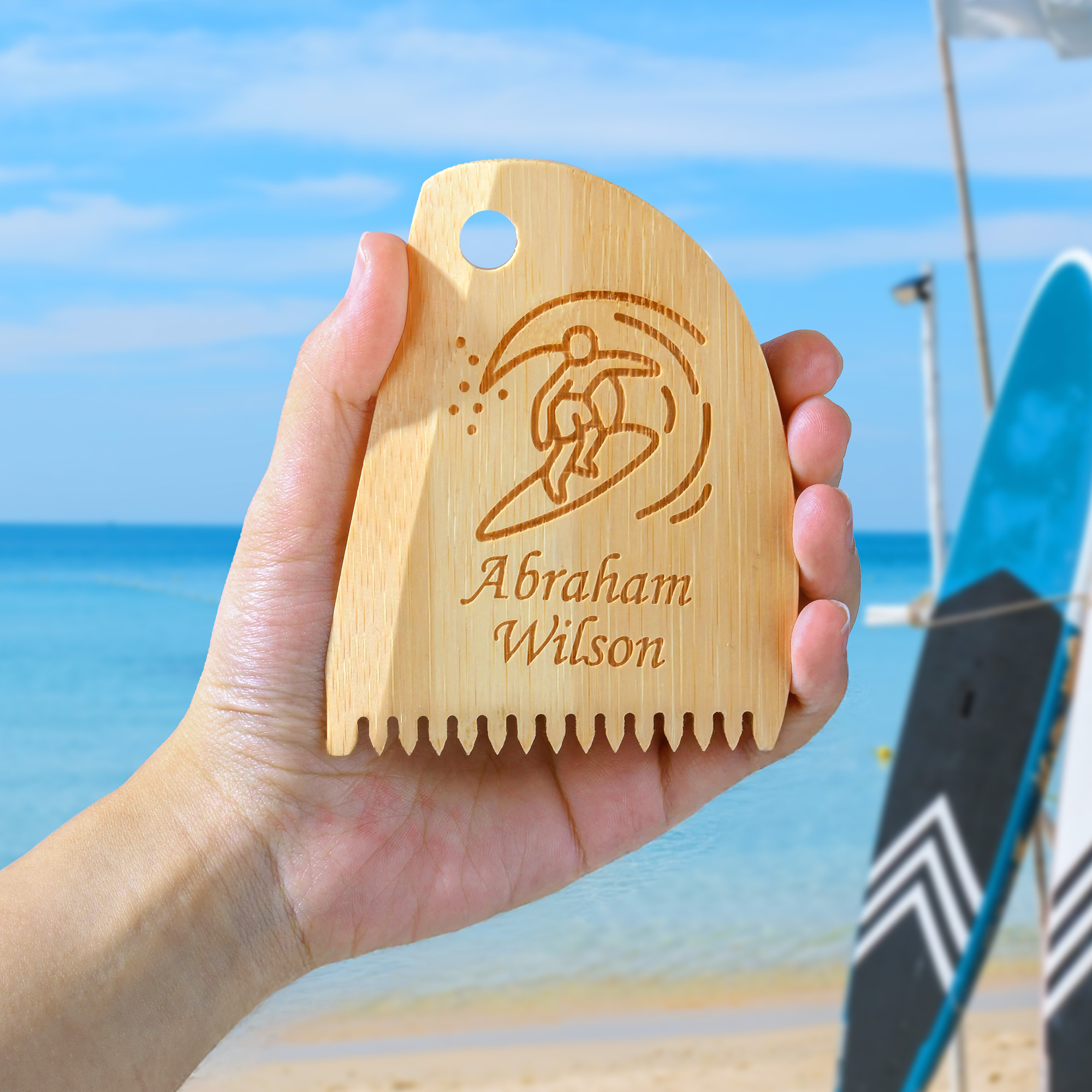 Personalized Name Engraved Surf Wax Comb, Bamboo Surfboard Wax